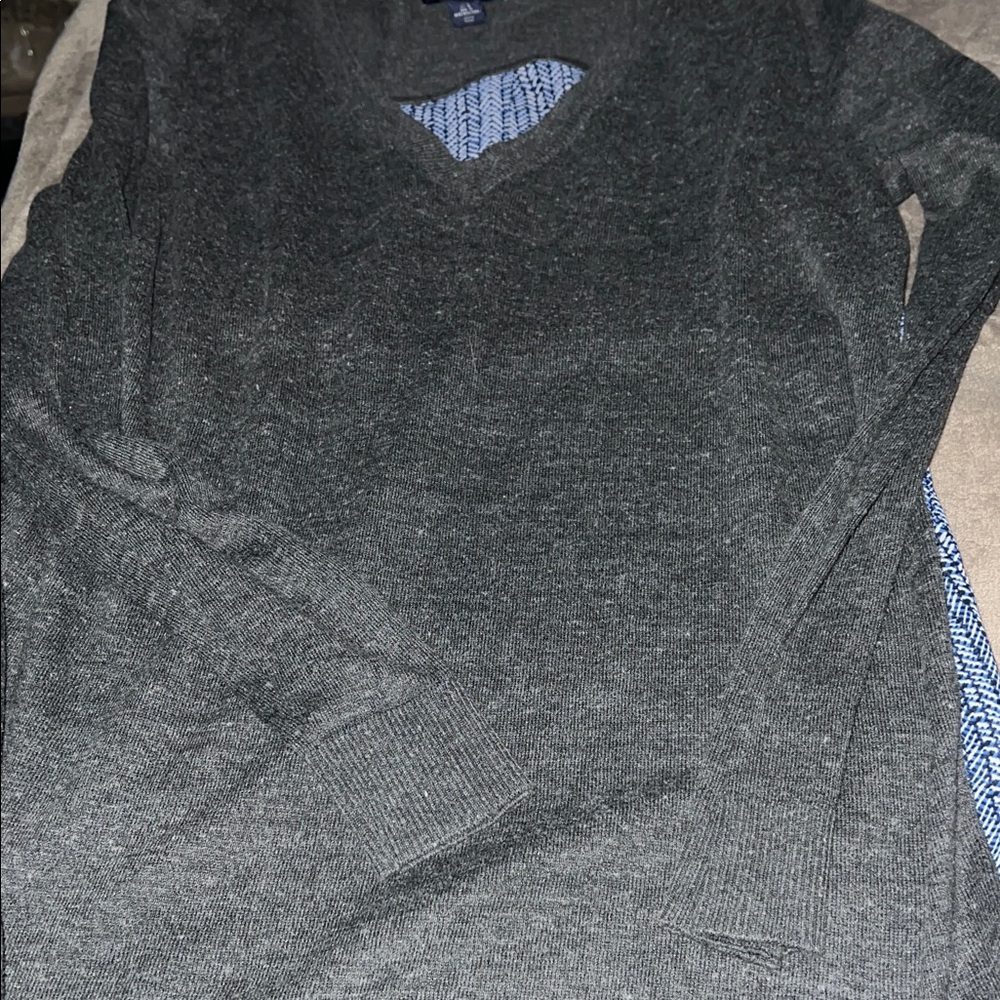 GAP Charcoal V-Neck Mixed Material Cotton / Chiffon Small Shirt Blouse GUC